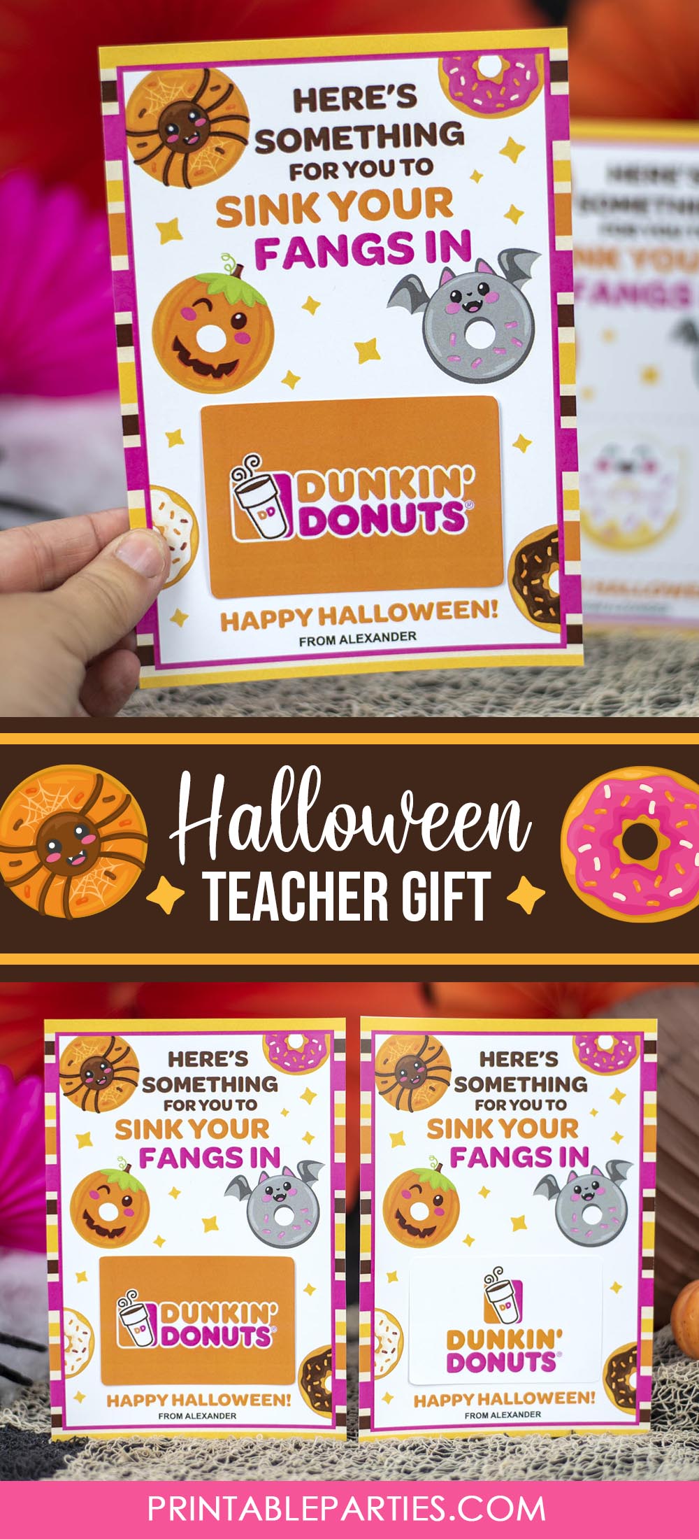 Printable donut card holder for halloween teacher gift